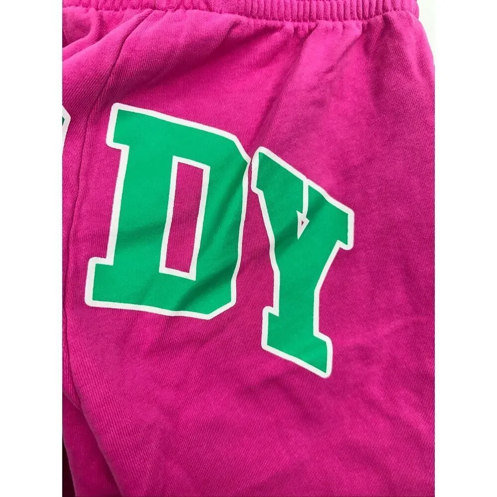 Body by Raven Tracy Pink Green Backshot Logo High Rise Elastic Waist Jogger Swea - Picture 13 of 16